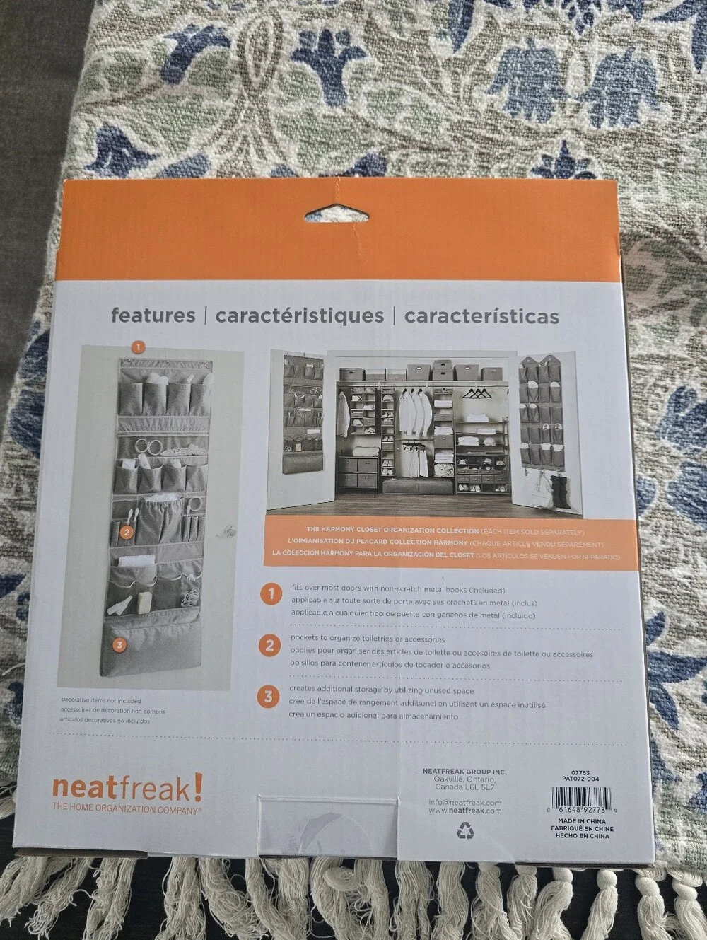 NWT Over-the-Door Toiletry Organizer in Gray - Picture 2 of 2